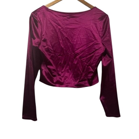 Express Body Contour Long Sleeve Satin Corset Top Magenta Pink Cropped L NWT - Picture 4 of 6